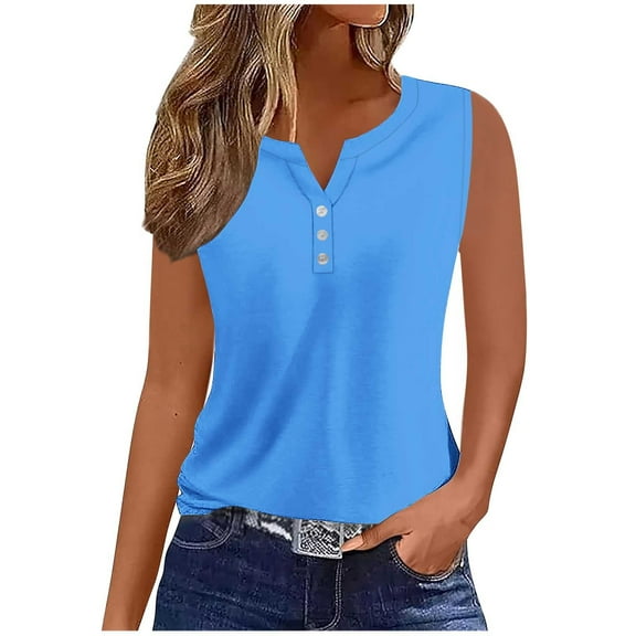 Tunic Tops for Women Womens Tank Tops Button V Neck Casual Cami Shirts Loose Sleeveless Camisole Blouses Summer Basic Tank Shirt Athletic Gym Yoga Shirts Streetwear