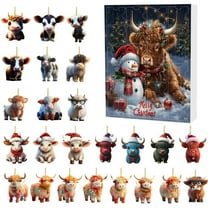 Highland Cow Advent Calendar 2025, 24 Day Christmas Advent Countdown with 24 3D Resin Cows Hanging Ornament, Xmas Tree Cartoon Cow Decorative Ornament