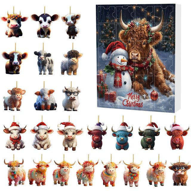 Adorno Colgante de Vaca con Calendario de Adviento Navideño | Calendario de Cuenta Regresiva para Árbol - 1 Unidad