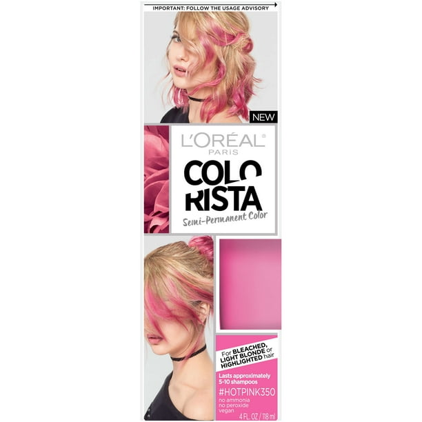 L'Oreal Paris Colorista Semi Permanent Hair Color, Light Bleached Blondes  Hot Pink 