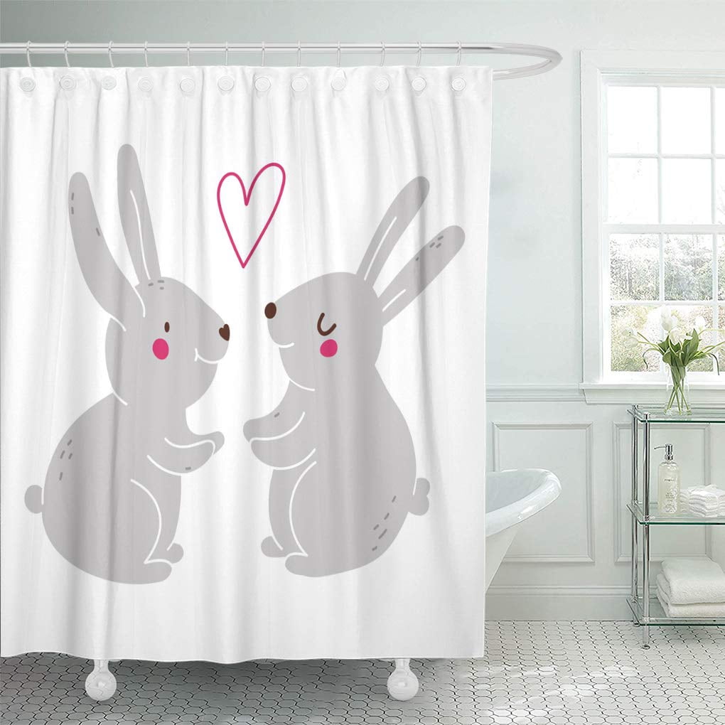 CYNLON Pink Cute Bunnies Cartoon Bunny Character Heart Rabbits Couple