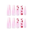 thumbnail image 2 of Valentine's Day Press on Nails Long Coffin Fake Nails Glossy Glue on Nails Ballerina Acrylic Nails Pink White Ombre Artificial Nails Kiss Lip Print Stick on False Nails with Design 24 pcs, 2 of 4