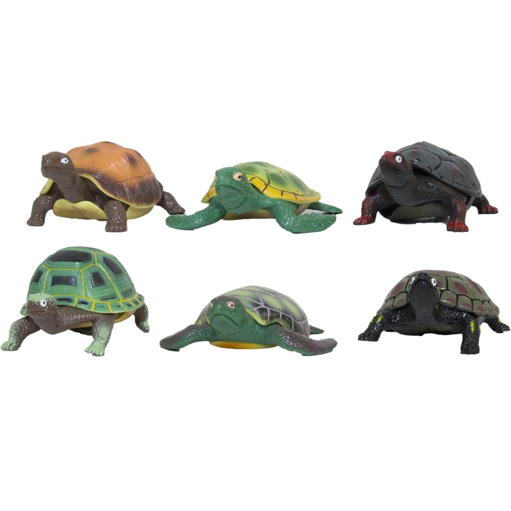 Party Pack! Set of 6 5 Inch Realistic Soft Rubber Stretchy Stretch Turtles