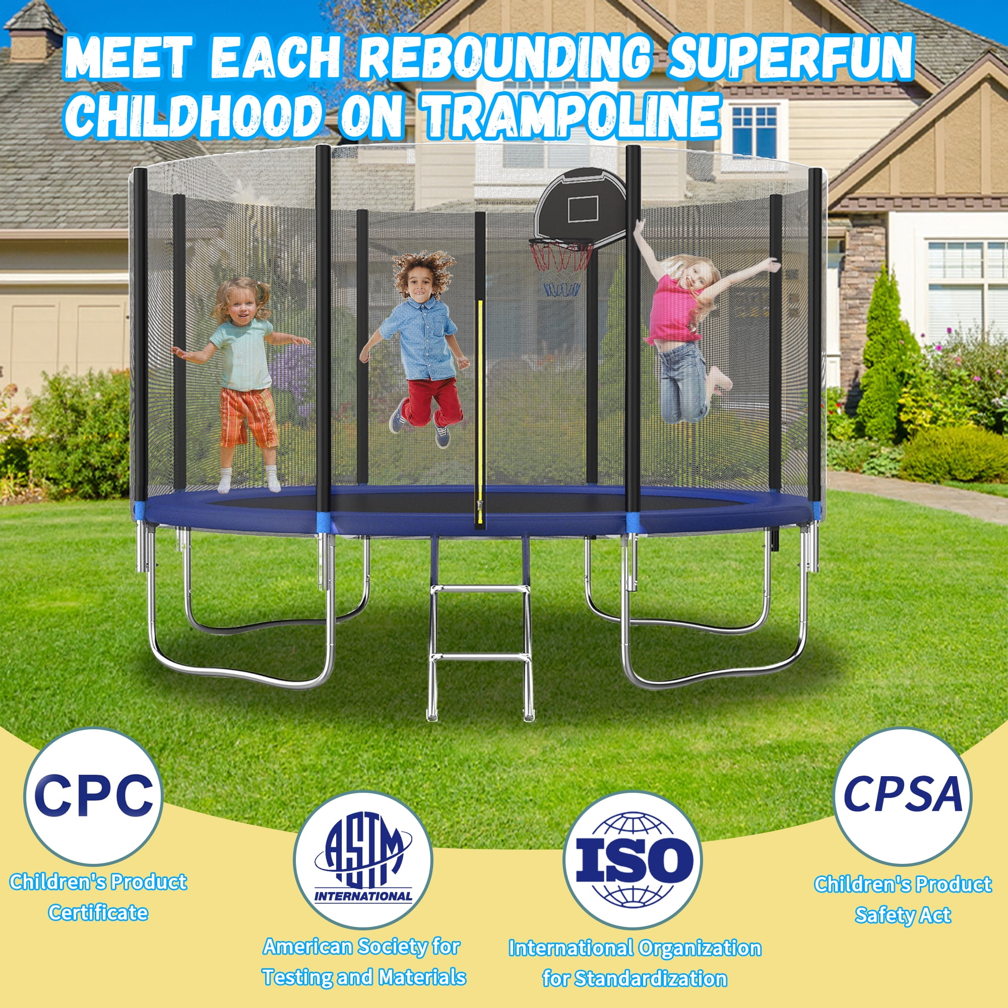 Shengchao Trade 1000LBS 12FT Trampoline for Adults and Kids,Trampoline with Enclosure,Basketball Hoop, Light,Recreational Trampoline with Ladder, Heavy Duty Trampoline Capacity for 4-6 Kids