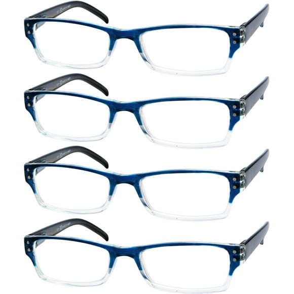 Eyekepper 4 Pack Classic Reading Glasses for Women and Men Two-Tone Readers Blue-Clear Frame +3.50