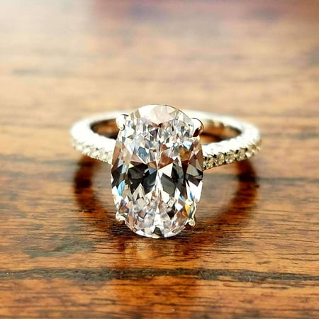 14k Yellow Gold Initial Ring - CLEARANCE- Alexandra 14K White Gold 3CT Oval Petite French Pavé Crown IOBI Simulated Diamond Ring 8.5