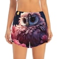 thumbnail image 2 of Balery Cute Flower Owl Pantalones cortos deportivos para mujer con forro y dos bolsillos, elásticos, para entrenamiento, gimnasio, yoga-Large, 2 of 7
