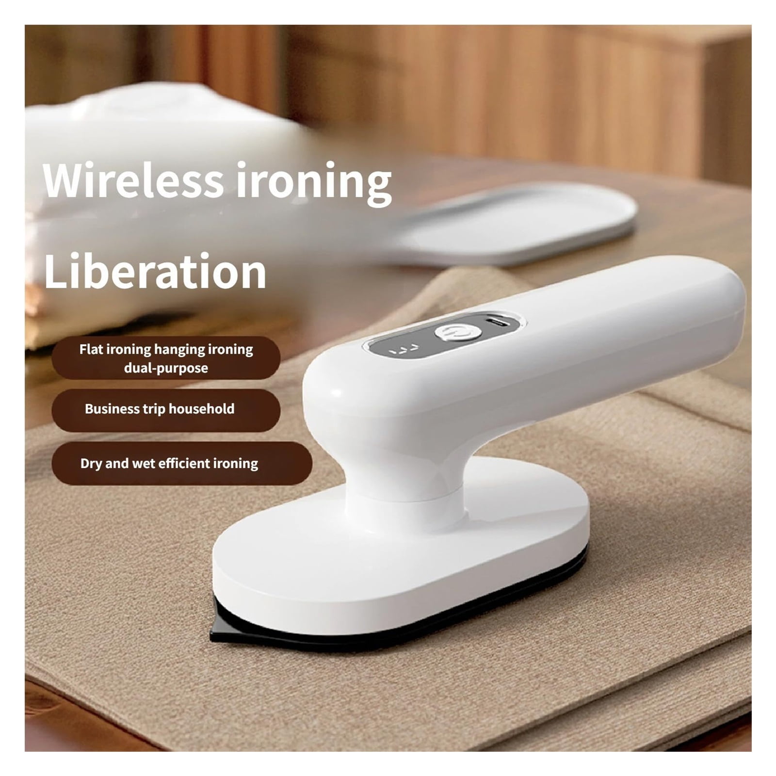 Cordless Mini iron - USB charging, 90° rotatable 30 Second Heat Up Time Suitable for ironing clothes (White)