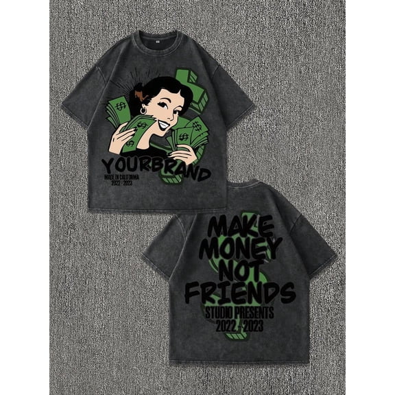 Vintage Style Men's Distressed Letter & Cartoon Character Print Round Neck Short Sleeve T-Shirt