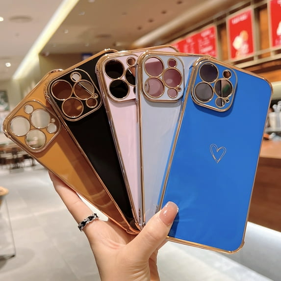 Allytech Compatible with iPhone 13 Pro Case, Luxury Plating Love Heart Phone Case, Cute Side Small Love Pattern Soft TPU Shockproof Full Camera Lens Protective Case for iPhone 13 Pro,Gray