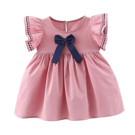 

Toddler Baby Girls Dress Summer Bohemia Ruffle Bowknot Short Sleeve Casual A Line Dresses Party Clothes Girls Dress8 10