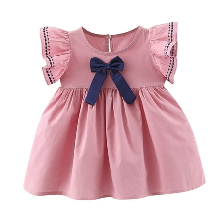 

Small Girls Dresses Toddler Baby Girls Dress Summer Bohemia Ruffle Bowknot Short Sleeve Casual A Line Dresses Party Clothes Check Dress