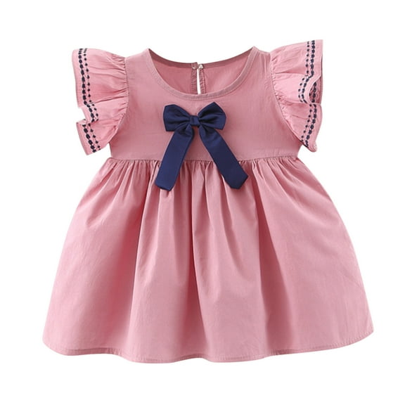 TOOYOU Girls Dresses Toddler Baby Summer Bohemia Ruffle Bowknot Short Sleeve Casual A Line Dresses Party Clothes Sweet Girl Adorable Sundress ,Size 0-6 Months , Pink