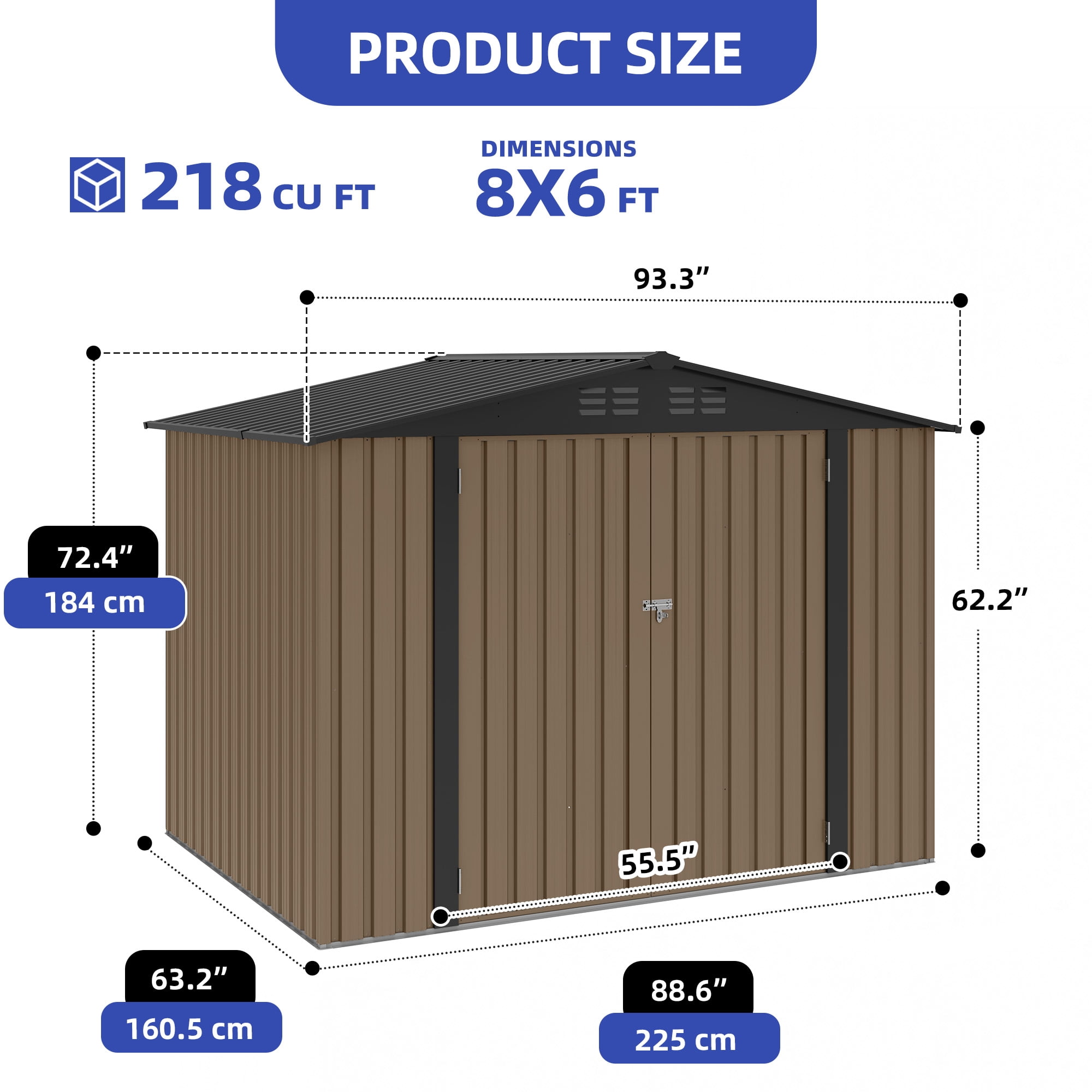 Uforic 8x6 FT Outdoor Storage Shed with Lockable Doors & Air Vent, Large Metal Tool Sheds House for Backyard Patio to Store Bikes, Tools,Brown