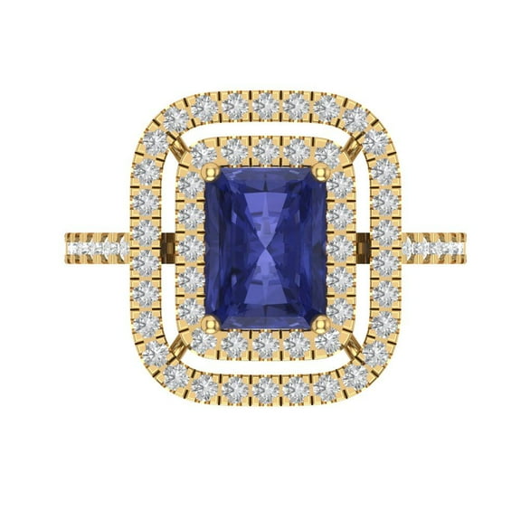 Halo Engagement Ring for Women - 2.62ct Simulated Tanzanite in 18K Yellow Gold Promise Ring