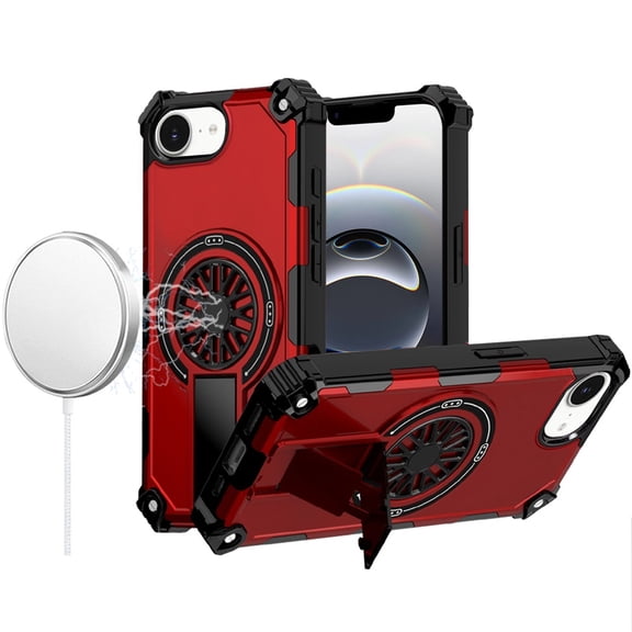 For iPhone 17E / 16E / SE4 CD Texture Design Magnetic Car Mount Friendly HQ Hybrid - Red