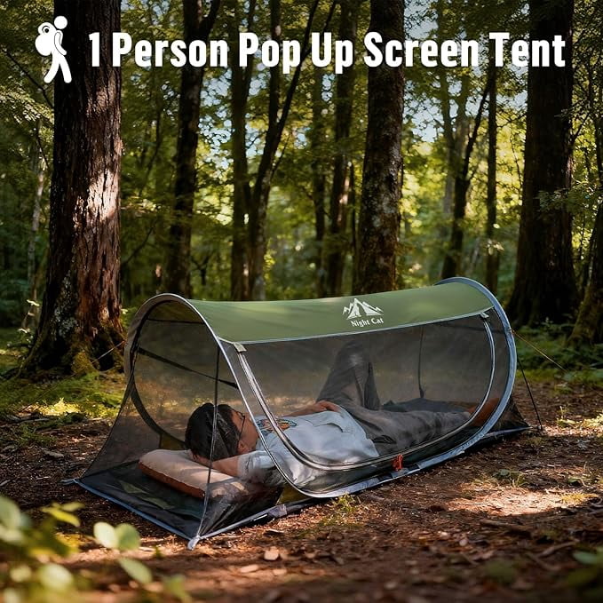 Night Cat Pop-up Mosquito Tent: 1 Person Camping Tent with Bug Screen Net