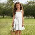 thumbnail image 5 of Hxshgdsn Girls Tiered Ruffle Dresses Spaghetti Strap Square Neck Trendy Skirt Party Casual Clothes（White/11 Years）, 5 of 9