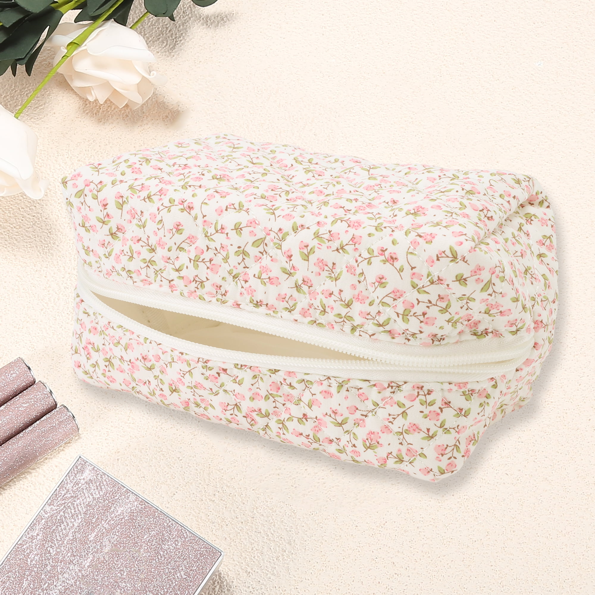 Unique Bargains 1 Pc Women Portable Little Flower Pattern Makeup Bag Pink