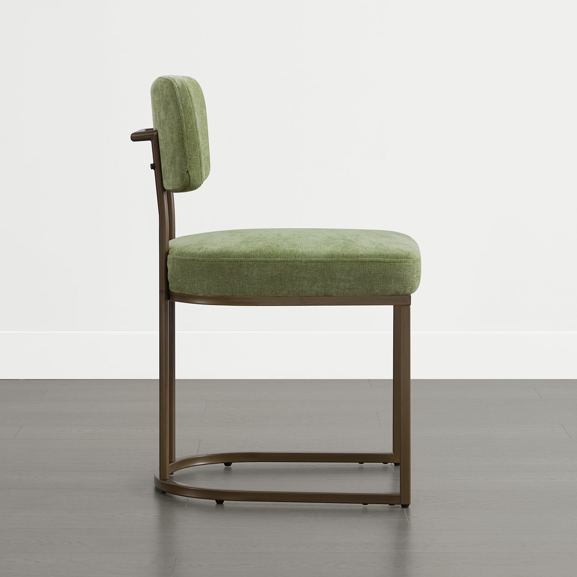 Spruce & Spring Modern Low-Back Metal Dining Chair with Upholstered Seat Set of 3, Green&Brass Frame