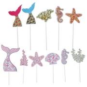 22pcs Cake Topper Cupcake Picks Cake Decor Sea Star Mermaid Bright Color Shiny Beautiful for Birthday Festival (Golden + Silver)