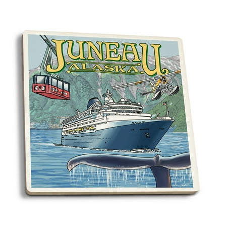 

Juneau Alaska Views (Absorbent Ceramic Coasters Set of 4 Matching Images Cork Back Kitchen Table Decor)