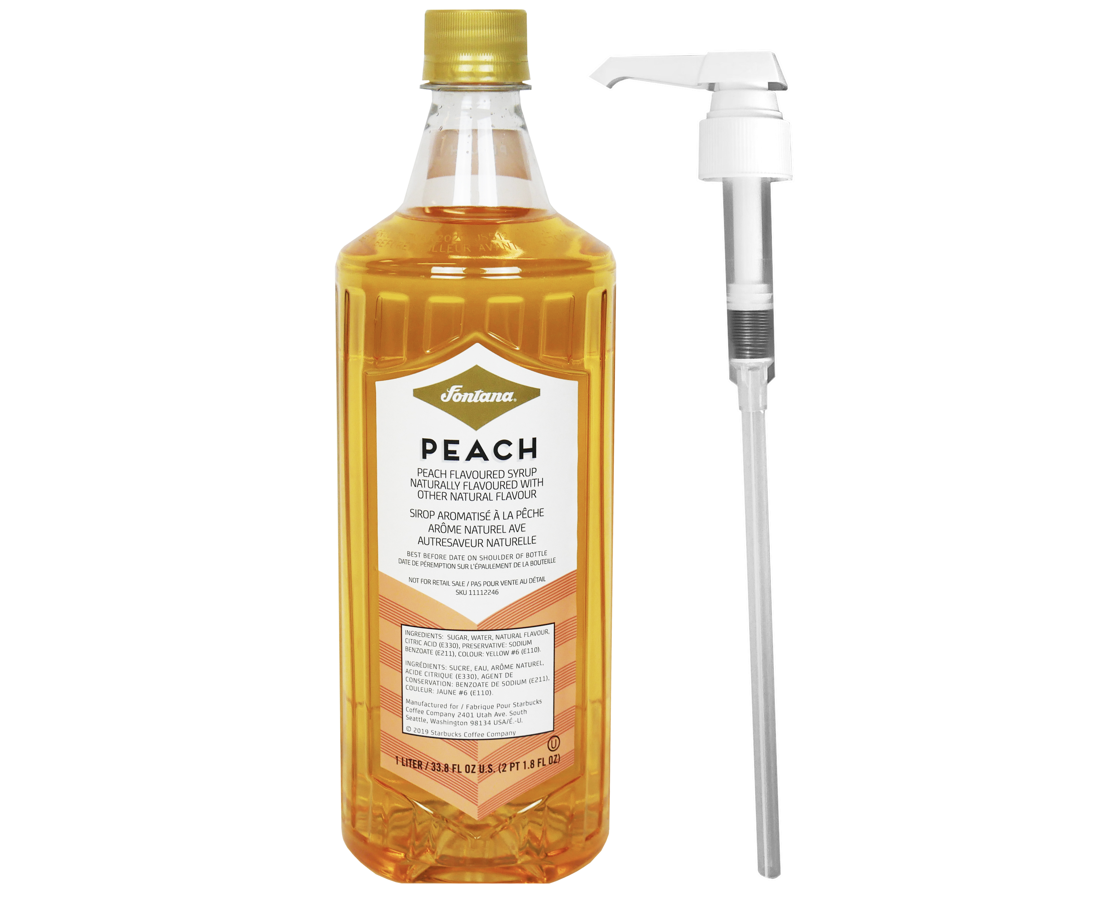 Fontana Peach Syrup Bottle with Pump 1 Liter