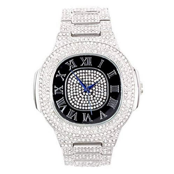 Bling-ed Out Oblong Metal Mens Color on Blast Watch - 8475Color (ST10235SDR# Silver Black)