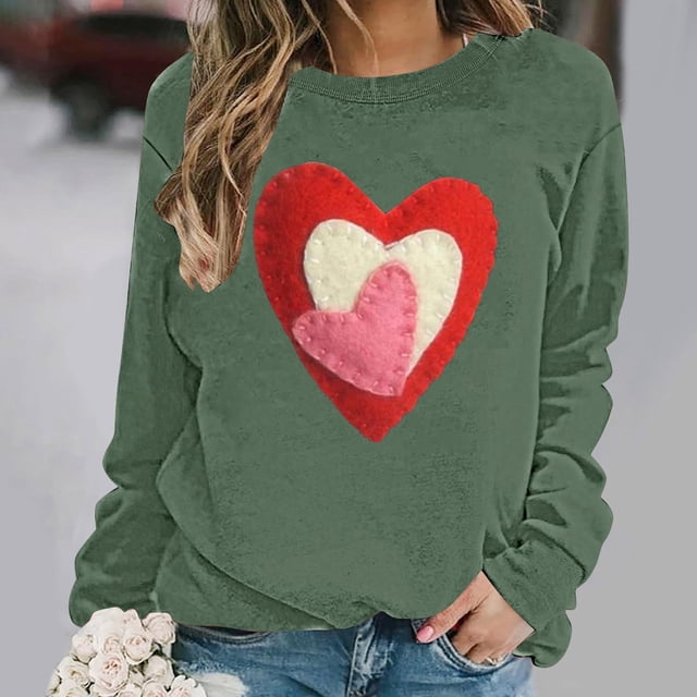 ICHUANYI Chandail en Molleton Graphique Cœur pour Femmes, Col Rond, Décontracté, Oversize, Manches Longues