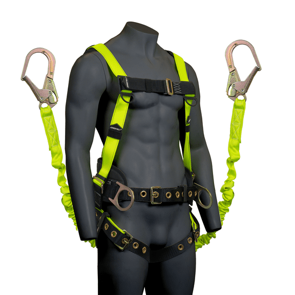 JORESTECH Safety Full Body Harness with Back D-Ring, ANSI, Padding and 6-Foot Safety Lanyard Fall Protection (Dual Leg), HARN-05-LY-04