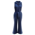 thumbnail image 4 of Oplxuo Wide Leg Jumpsuits for Women Dressy Summer Button Up Lapel Sleeveless Elegant Work Rompers with Belt & Pockets, 4 of 5