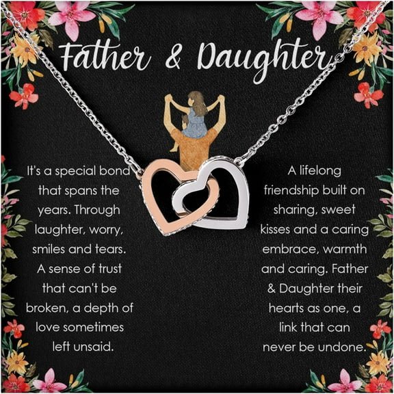 Necklace for Daughter from Dad, Double Heart Pendant Jewelry Gift, Father and Daughter Bond Message Card Included, Sentimental Present for Birthday, Graduation, or Farewell, Elegant Jewelry for Her