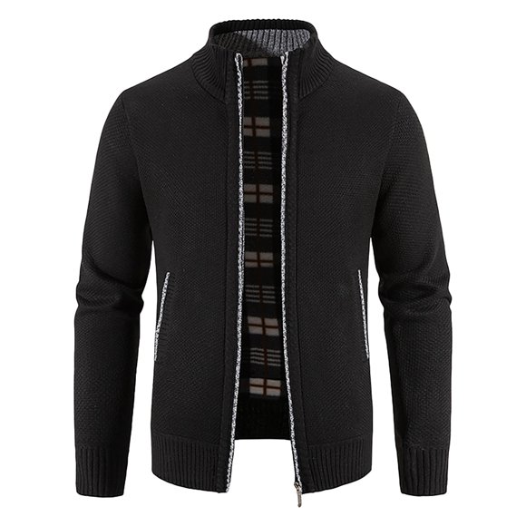 LUOGENLI Mens Sweater Vest Men's Casual Cardigan Sweaters Full Zip Sweaters Knitted Cardigan with Pockets Men Christmas Sweater Red Black Size L