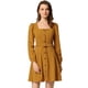 thumbnail image 1 of Vestido de pana con cinturón y cuello cuadrado de manga larga con botones en la parte delantera para mujer Otoño Invierno Marrón XS, 1 of 5