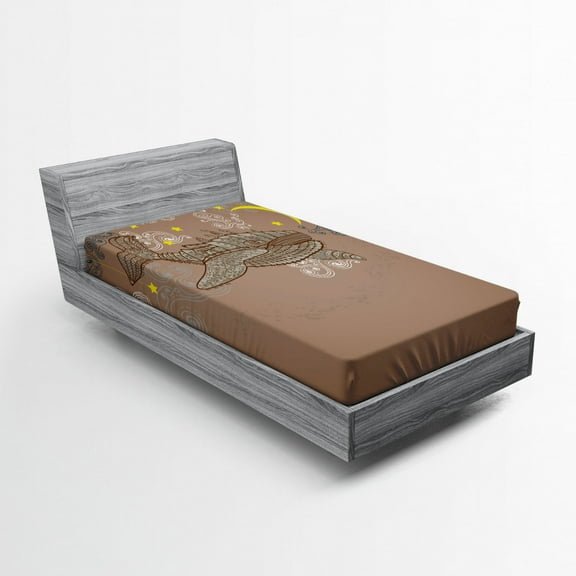 Ambesonne Animal Fitted Sheet, Steampuck Whale on Air, Twin XL Size, Brown and White