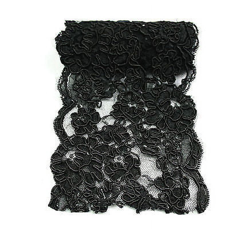 Lily 4-1/8" Black Raschel Lace Trim Handsewn Floral Cording DIY Sewing Notions