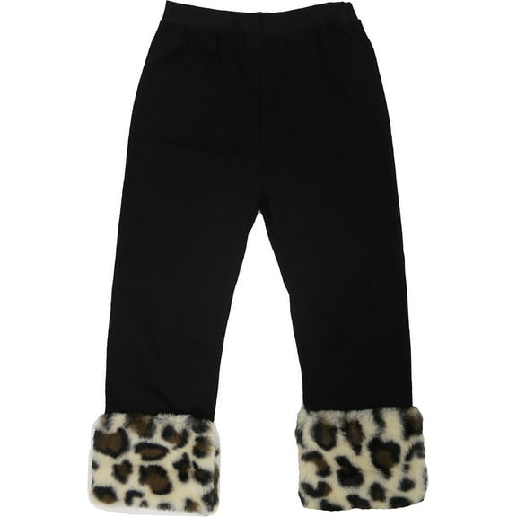 Wenchoice Girl'S Black & Brown Leopard-Trim Leggings M(3T-4T)