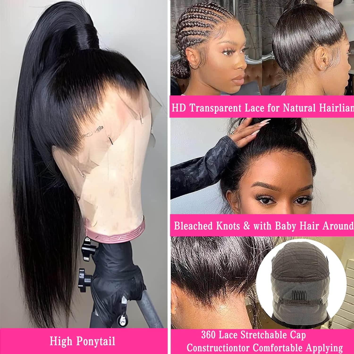 360 Lace Front Wigs Human Hair 360 Straight Lace Front Wigs Pre Plucked with Baby Hair Natural Hairline 360 Full Lace Front Wigs for Black Women 150 Density Natural Color 24 Inch Walmart