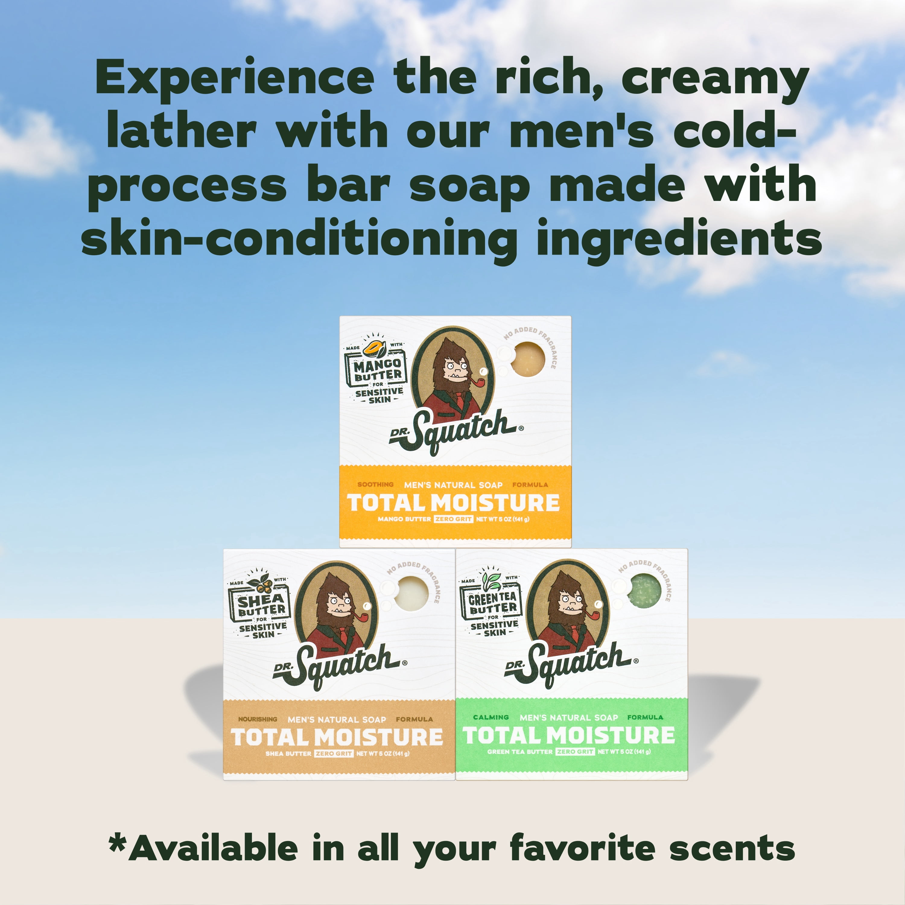 (3 pack) Dr. Squatch Mens Bar Soap Sensitive Skin, Natural Bar Soap for Men, Shea Butter, 5 Oz