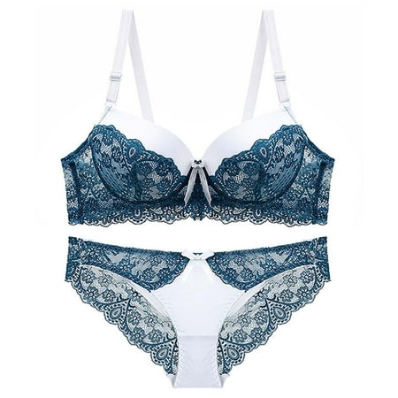 Voncos Matching Underwear Sets for Women Gathering Bras and Underpants Comfortable Lace Sexy Lingerie Set Green Size S