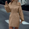 thumbnail image 7 of Sweater Dresses for Women Casual Turtleneck Cold Shoulder Long Sleeve Cable Knit Dress 2025 Fall Winter Mini Dress, 7 of 7