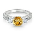 thumbnail image 2 of Gem Stone King 925 Sterling Silver Yellow Citrine and White Moissanite Engagement Ring for Women (1.84 Cttw, Gemstone November Birthstone, Round 7MM and 4MM, Size 7), 2 of 3