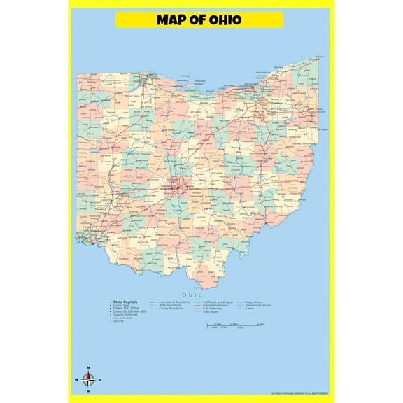 Ohio Map Poster - Laminated Wall Map - Style A - 18x24 - Ideal for Classrooms and Homes – Features Bright Colors and Vivid Imagery
