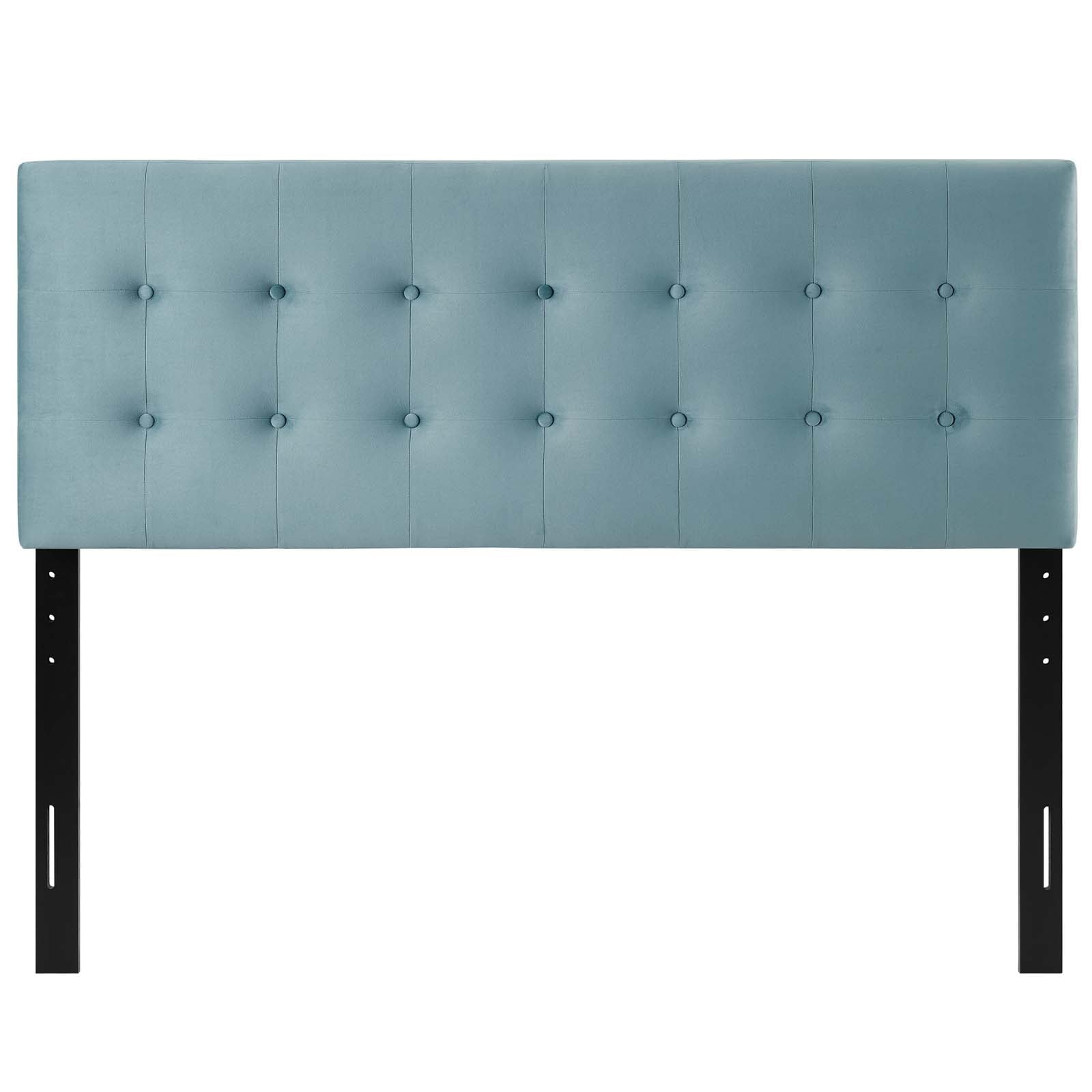 Contemporary Modern Urban Designer Bedroom Queen Size Tufted Headboard, Velvet Fabric, Light Blue
