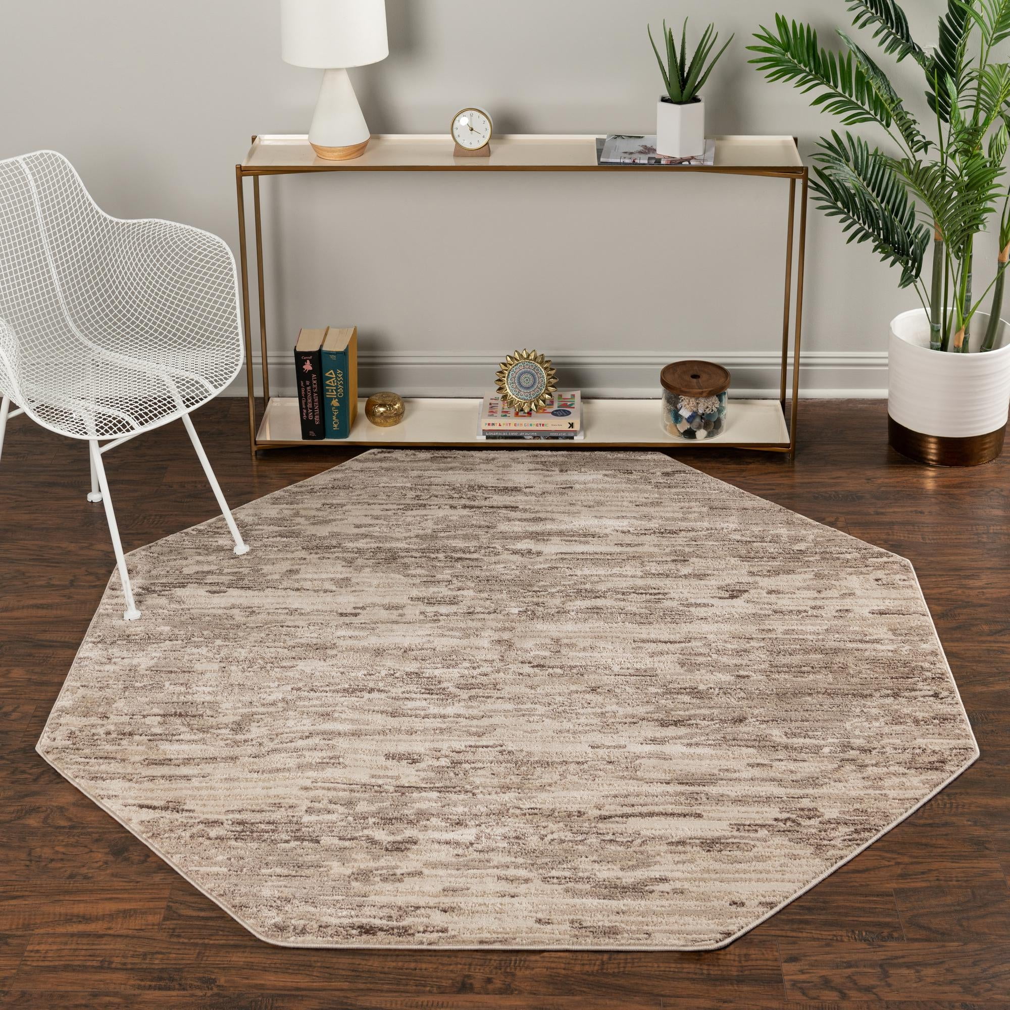 Unique Loom Water Oasis Rug Brown/Beige 7' 1" Octagon Abstract Coastal Perfect For Living Room