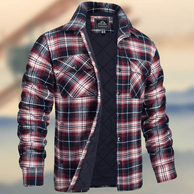 NTACZA Vestes Rouges pour Homme Chemise-Veste en Flanelle à Carreaux Boutonnée Matelassée Doublée Surchemise Manteau d'Automne pour Hommes, XXXXXL
