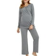 thumbnail image 2 of DDAPJ pyju Womens Maternity Nursing Pajamas Set Long Sleeve Breastfeeding T Shirts and Pants 2 Piece Pregnancy Lounge Sets Labor Delivery Hospital Pjs Gray L, 2 of 6