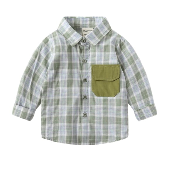 BLVB Boys Girls Plaid Button down Shirt Long Sleeve Toddler Kids Lightweight Dress Shirts with Chest Pocket(Green,2-3 Years)