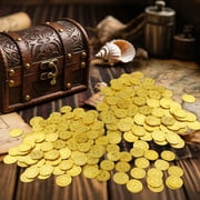 Sinekong 200 pcs Gold Coins, Plastic Gold Coins Bulk, Pirate Treasure for Pirate Party, Treasure Hunt Game, Fake Coins for Classroom Rewards Tokens