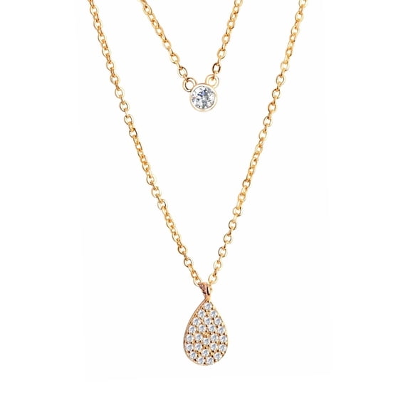 Collar Doble Cadena ZVEZDA con Dije en Forma de Gota Chapa de Oro Amarillo 18K y Circonias
